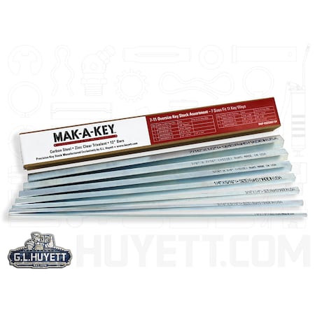 Huyett Oversized Key Stock Assortment, Clear Zinc Plated, 7 Pieces DISP-KSZC007-OV